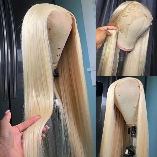 613 Blonde Straight Transparent 13x4 Lace Frontal Human Hair Wigs For Women 180% Density Bone Straight 13x4 Lace Front Wigs Pre Plucked Brazilian Human Hair Wigs 18-30 Inch
