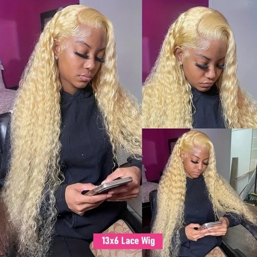 613 Blonde Deep Wave Lace Front Wigs 13x6 HD Lace Front Curly Human Hair Wigs 180% Density Glueless Water Wave Lace Front Wigs For Women