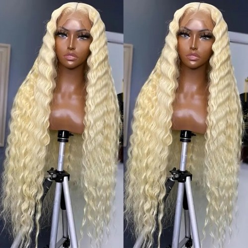 180% Density Deep Loose Wave 13x4 Transparent Lace Frontal Human Hair Wig 613 Honey Blonde Curly Remy Human Hair Wigs For Women Girls