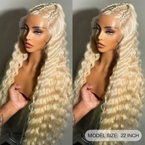 180% Density Deep Loose Wave 13x4 Transparent Lace Frontal Human Hair Wig 613 Honey Blonde Curly Remy Human Hair Wigs For Women Girls