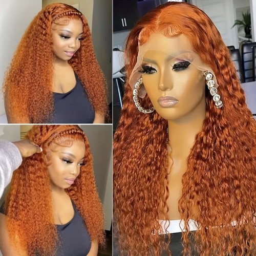 Ginger Orange Deep Curly Lace Front Wigs Deep Curly Human Hair Wigs 13x4 HD Transparent Deep Wave Lace Frontal Wigs For Women Girls 14-34 Inch