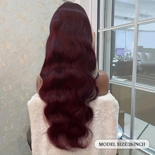 Body Wave 13x4 Lace Frontal Human Hair Wig Glueless Remy Human Hair Wigs For Women Girls 99j Burgundy With 613 Color