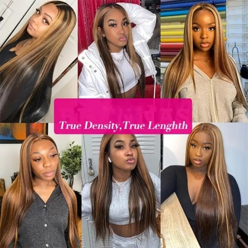 Straight Highlight Lace Front Human Hair Wigs 13x4 Lace Front Wig Brazilian Remy 150% Density Human Hair Wigs For Women