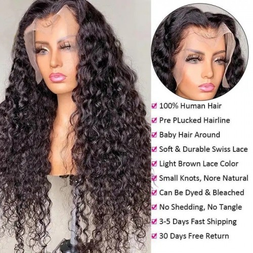 Water Wave 360 HD Lace Frontal Wig Remy Hair Wet and Wavy Lace Front Wigs with Baby Hair Pre PLucked Hairline Human Hair Wig