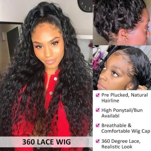 Water Wave 360 HD Lace Frontal Wig Remy Hair Wet and Wavy Lace Front Wigs with Baby Hair Pre PLucked Hairline Human Hair Wig