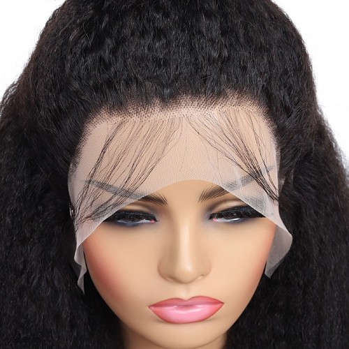360 Kinky Straight Pre-plucked Hair SKINLIKE Real HD Lace Full Frontal Human Hair Wig