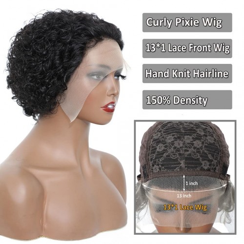 Honey Blonde Pixie Cut Wigs Pre Plucked Ombre Bob 13x1 Lace Front Wigs Short Curly Human Hair Wigs Brazilian Hair Deep Water Wave