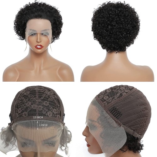 Short Curly Lace Front Human Hair Wigs 13*1 HD Transparent Pre Plucked Wigs For Women Hair Replacement Wigs