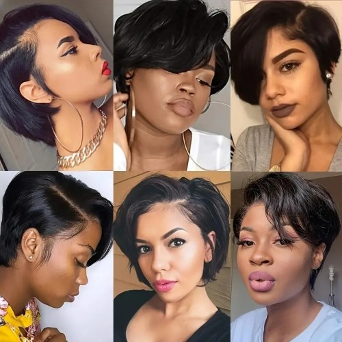 Short Straight Hair Wig, Short Bob Side Part Lace Front Human Hair Wigs, Transparent Lace Front Human Hair Wigs For Women@dashaedadoll