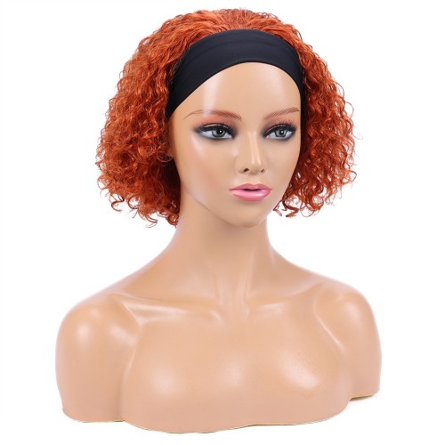Headband Wig Human Hair Curly Wigs Short Curly Bob Wigs For Women 13X1 Transparent Lace Part Wig Human Hair 8 Inch Ginger Brown Color@dashaedadoll
