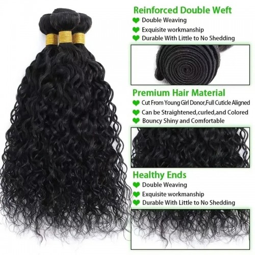 3pcs Water Wave Human Hair Weave Bundles Brazilian Remy Hair Bundles For Women Girls Natural Color