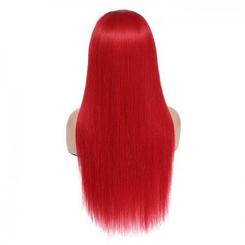 IAMSHERIKSB Red 13x4 Lace Front Human Hair Wigs Brazilian Straight Pre Plucked HD Transparent Lace Frontal 200% Density Human Hair Wig