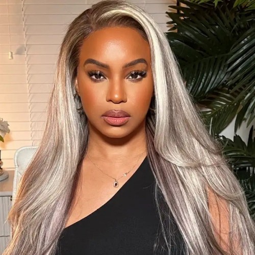 IAMSHERIKSB  Hottest Long Highlight #P18/613 Blonde Straight Human Hair Wigs Blonde Hair With Highlights