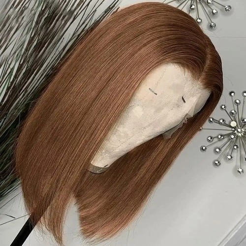 IAMSHERIKSB #4 Chorolate Brown Short Bob Lace Front Straight Bob Wigs Human Hair Wigs