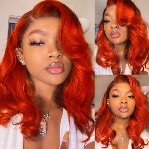IAMSHERIKSB Dark Ginger Orange Body Wave 13x4 HD Lace Front Wig Colored 180% Density Human Hair Wigs For Women