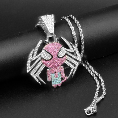 Hot-selling European and American Hiphop Cartoon Spiderman Pendant for Men, Trendy and Personalized Necklace Accessory in Hiphop Style