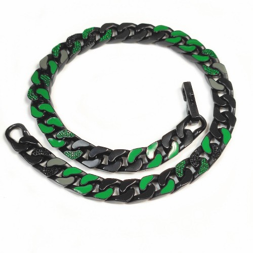 Hip Hop Fashion Minimalist Black Chain Green Gemstone Enamel Personalized Trendy Cuban Necklace