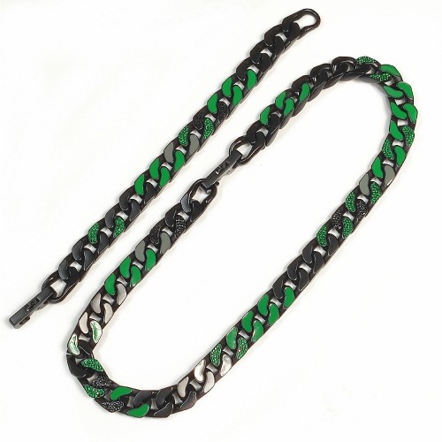 Hip Hop Fashion Minimalist Black Chain Green Gemstone Enamel Personalized Trendy Cuban Necklace