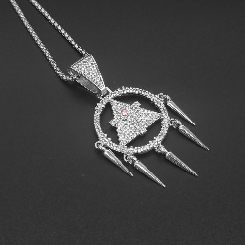 Hiphop Pendant Necklace with Full Drill, Geometric Triangle, and Millennium Wisdom Wheel from the Same Style as the Rap Singer in Anime Game King