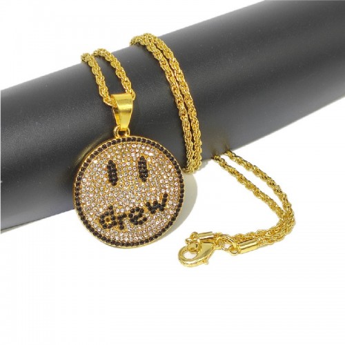 European and American Hot-selling Drew Smiling Face Men's Pendant Full of Trendy Personality Necklace Accessories Hiphop Hip-hop Pendant Necklace