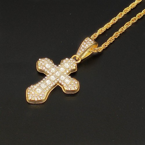 New Colorful Full Drill Cross Necklace Hiphop Fashion Heavy-duty Inlaid Diamond All-match Sweater Chain