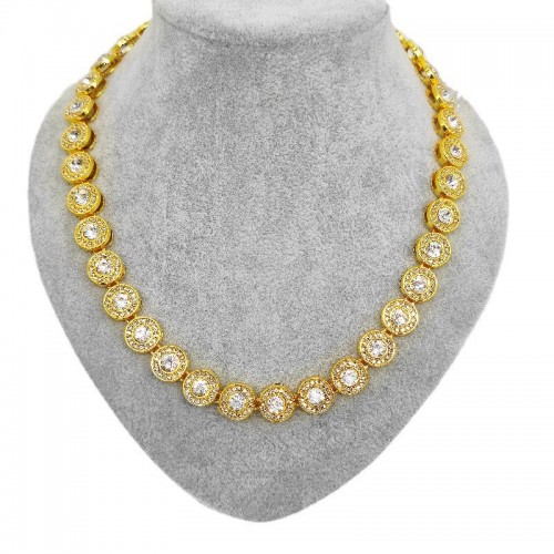 Simple Round Diamond Necklace with One Diamond in the Middle, 13mm Wide Double-layer Gold Chain Full of Diamond Hiphop Rap Hip-hop Necklace
