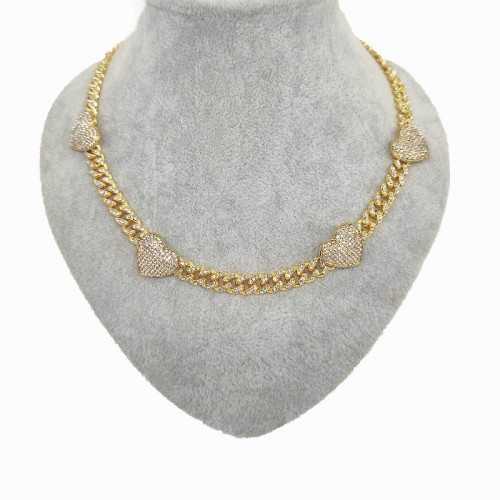 Alloy Lady 40-65cm Wide Chain Heart-shaped Small Cuban Chain Gold Chain Full Diamond Hiphop Rap Hip-hop Necklace