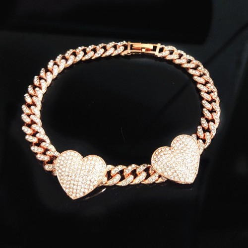 Alloy Lady 20-23cm Wide Chain Heart-shaped Small Cuban Chain Gold Chain Full Diamond Hiphop Rap Hip-hop Necklace