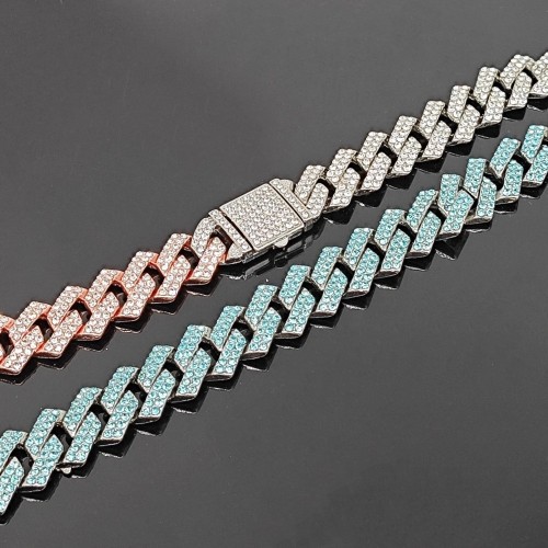 European and American Ins Hiphop Fashion Simple 15mm Bar Flip Color Diamond Trendy Cuban Necklace