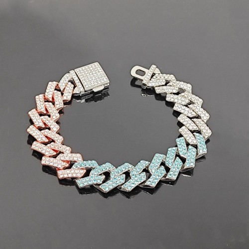 European and American Ins Hiphop Fashion Simple 15mm Bar Flip Color Diamond Trendy Cuban Necklace