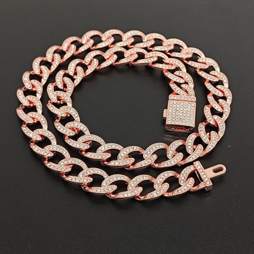 Exquisite European and American Ins 12mm Women's Fine Cuban Chain Full of Diamond Jewelry Hiphop Women's Necklace Accessories