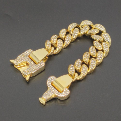 New Safety Buckle Spring Buckle Square Buckle 20mm Wide Double-row Full Drill Atmospheric Alloy Cuban Chain Necklace Neck Chain