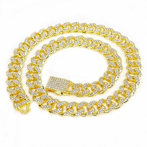 Manufacturer's Dense Diamond Men's 12.5mm Spring Clasp Cuban Chain Necklace Hiphop Trendy Personalized Necklace