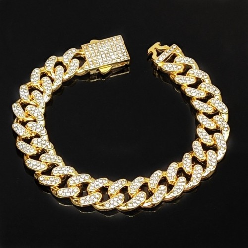 Manufacturer's Dense Diamond Men's 12.5mm Spring Clasp Cuban Chain Necklace Hiphop Trendy Personalized Necklace