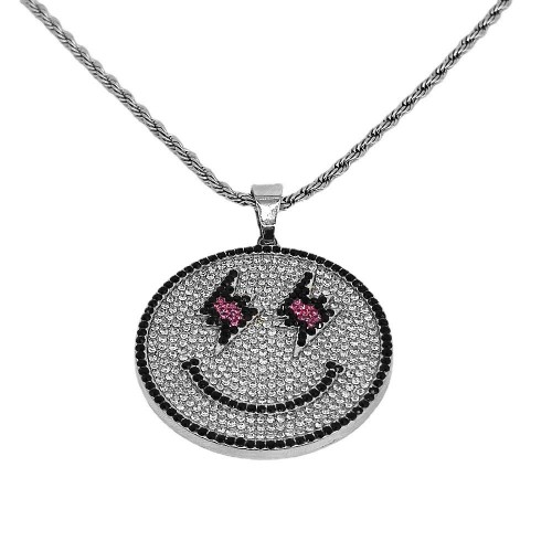 European and American Hot-selling Lightning Smiling Face Full Drill Hiphop Card Men's Trendy Personalized Necklace Accessories Hiphop Pendant Necklace