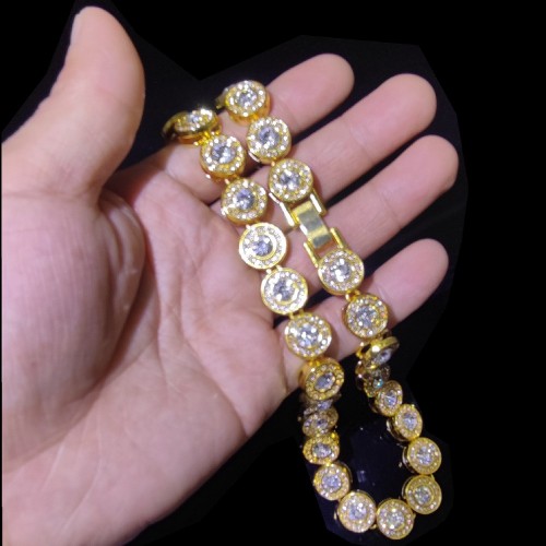 Simple Round Diamond Necklace with One Diamond in the Middle, 13mm Wide Double-layer Gold Chain Full Drill Hiphop Rap Hiphop Necklace