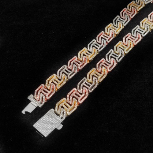 Colorful 17mm H Letter Bar Diamond Cuban Chain Hiphop Necklace