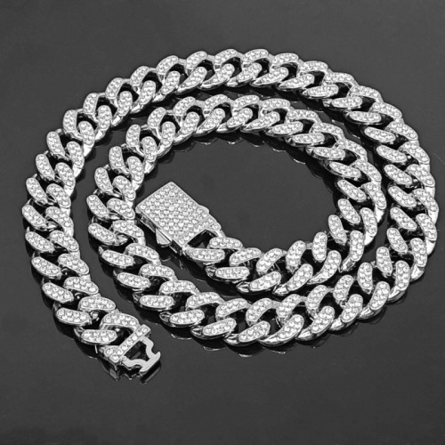 Manufacturer's Dense Diamond 12.5mm Spring Clasp Cuban Chain Necklace