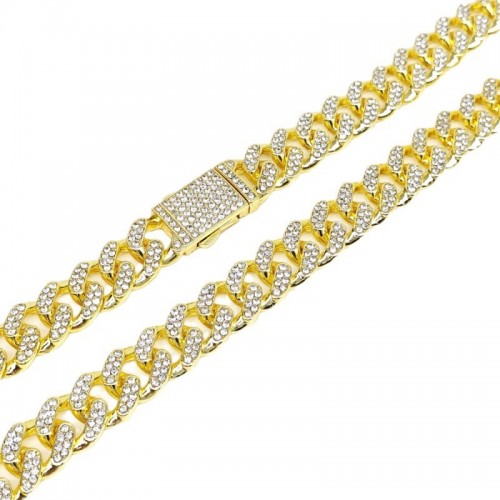 Manufacturer's Dense Diamond 12.5mm Spring Clasp Cuban Chain Necklace