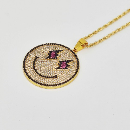 Hot-selling Lightning Smiling Face Full Drill Hiphop Necklace