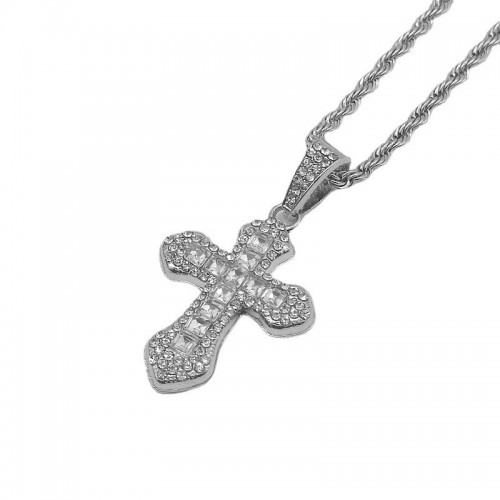 Colorful Full Drill Cross Necklace, Heavy-duty Hiphop Fashion