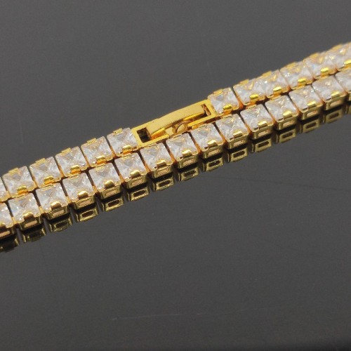 Simple and Elegant Women's 5mm Copper Chain Square Diamond Micro-inlaid Zircon Hiphop Bracelet