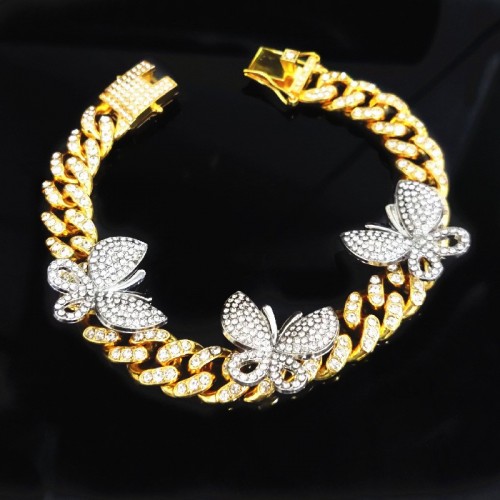 Overseas Best-selling Hiphop Single Diamond 3 Butterfly Cuban Anklet, Diamond-Encrusted Butterfly Element High-end Anklet for Women