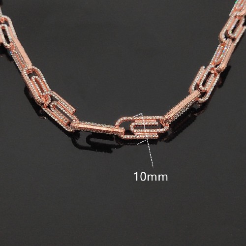 New European and American Personalized Hiphop 10mm Paperclip Full Drill Cuban Chain Necklace, Factory Direct Sales