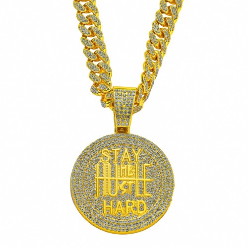 INS Explosive Calm English Alphabet Full Diamond Pendant, European and American Hip-hop Necklace for Men, Fashion Accessories