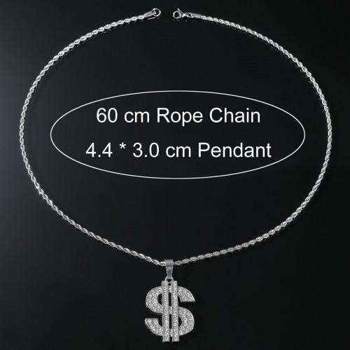 European and American Exaggerated Hip-hop Dominant Dollar Symbol Pendant, Alloy Inlaid Diamond Personalized Cool Men's Pendant Accessories