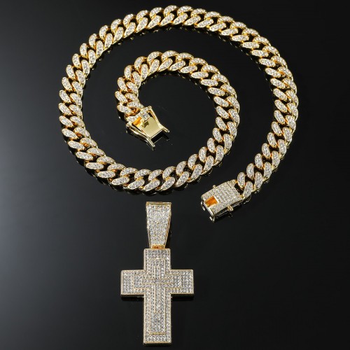 Gold (cross) - with 50cm Cuban chain