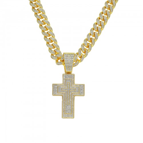 European and American Personalized Cross Full Diamond Pendant Necklace, Hip-hop HIPHOP Inlaid Diamond Cuban Chain