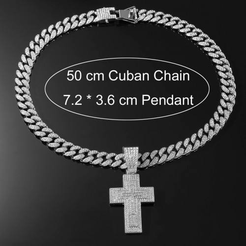 European and American Personalized Cross Full Diamond Pendant Necklace, Hip-hop HIPHOP Inlaid Diamond Cuban Chain
