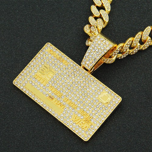 European and American Hip-hop Full Diamond Domineering Tag Pendant Necklace, Men's Trendy Street Style Cuban Chain Necklaces